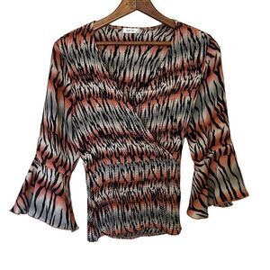 Jaipur Semi Sheer V Neck Flared Sleeve Top